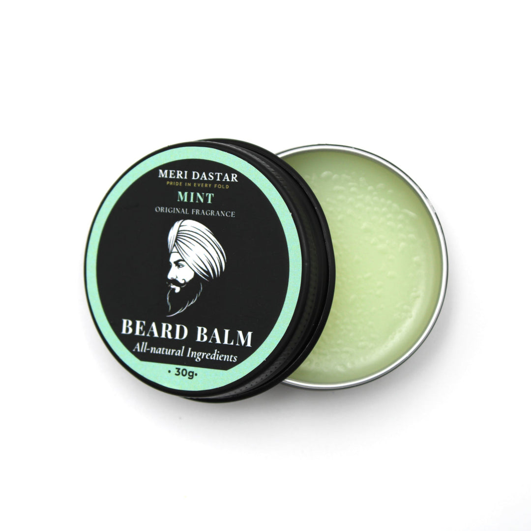 Beard balm container with lid on a white background