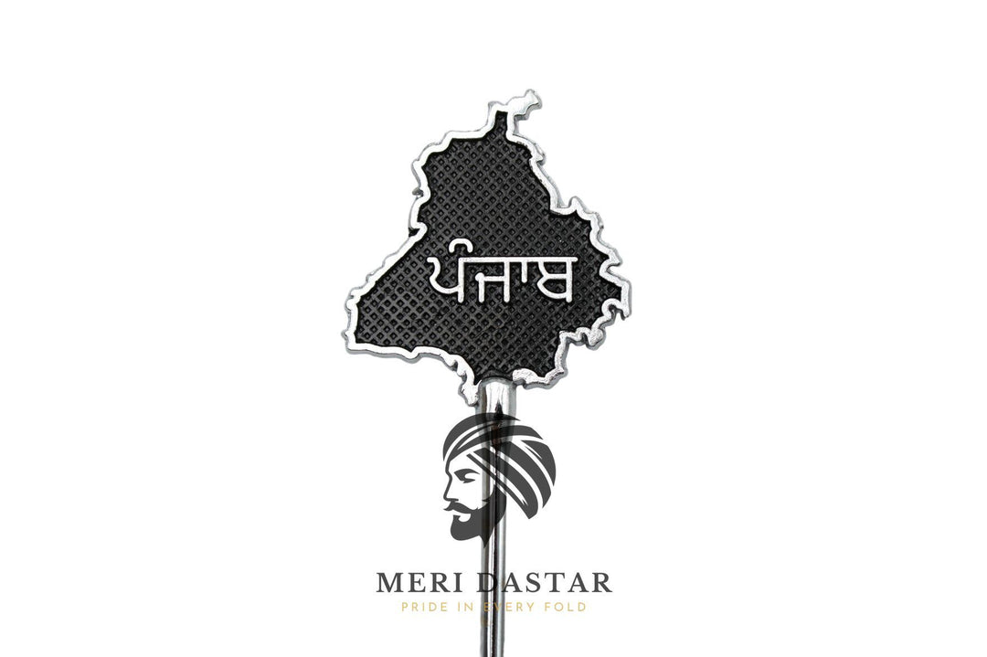 Metallic map of Punjab with text on a white background