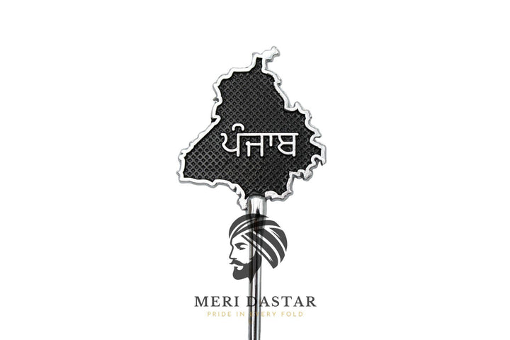 Metallic map of Punjab with text on a white background