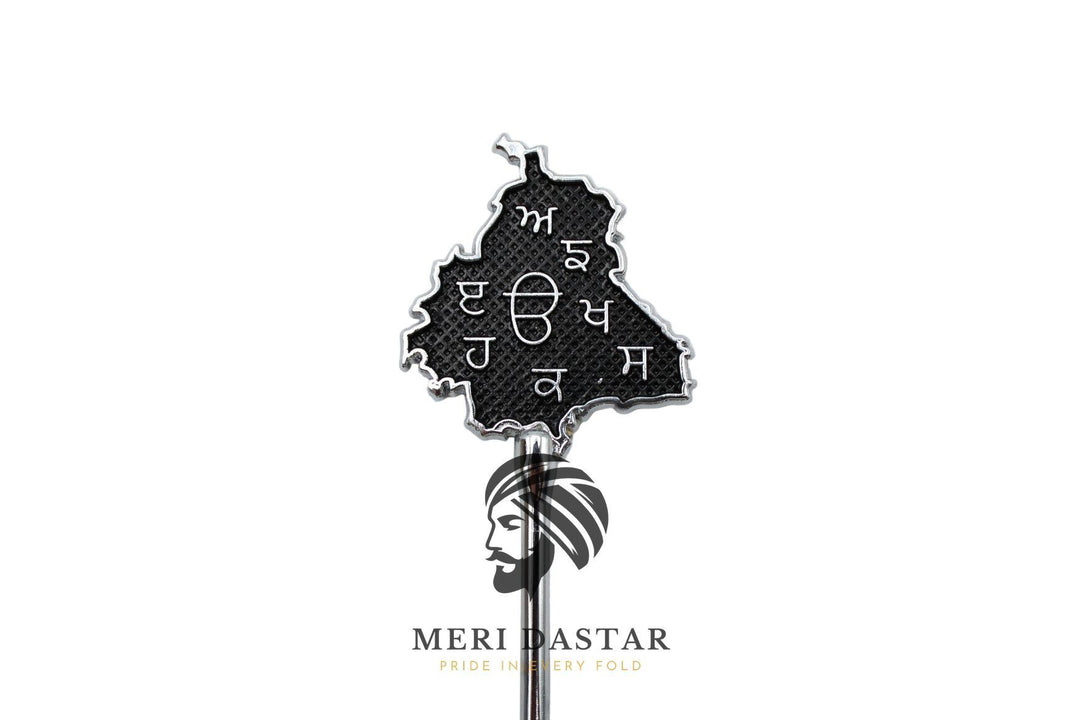 Metallic map of Punjab with text on a white background