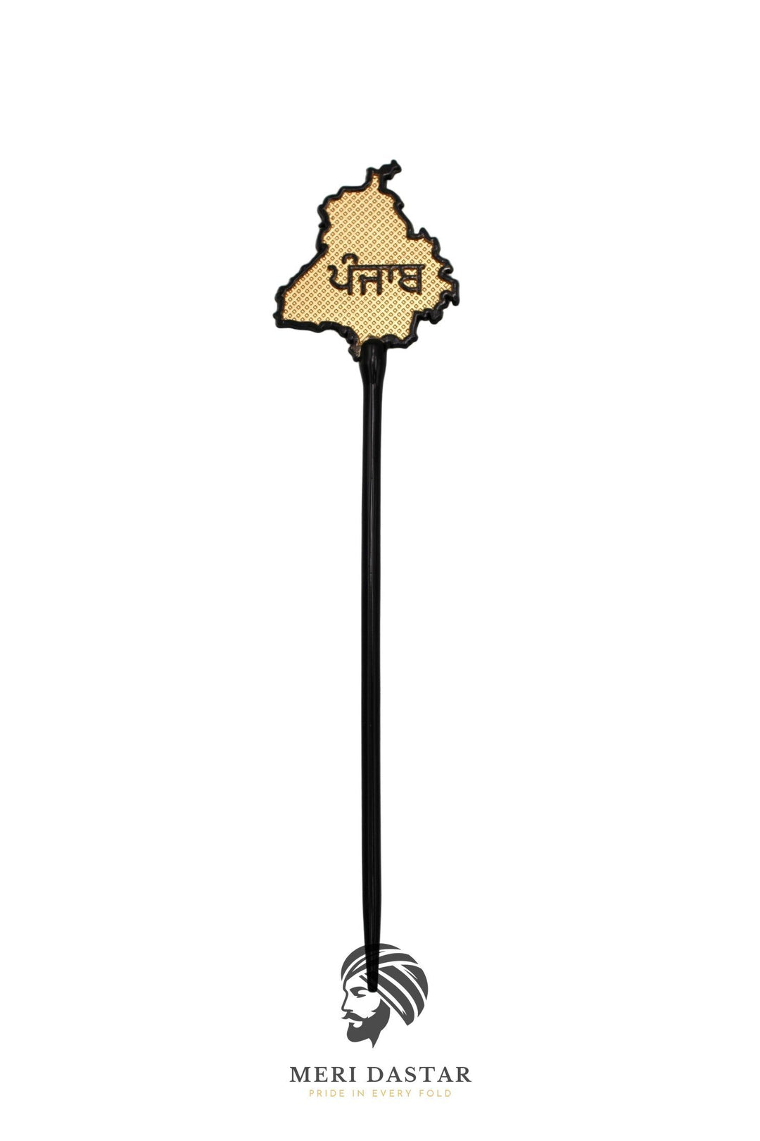 Golden Metallic map of Punjab on a baaz, baaj or salai with text on a white background