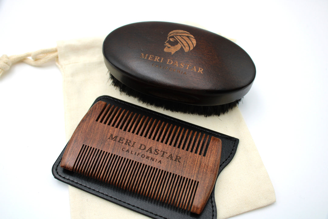 Sandalwood Comb &amp; Dark Beard Brush Set