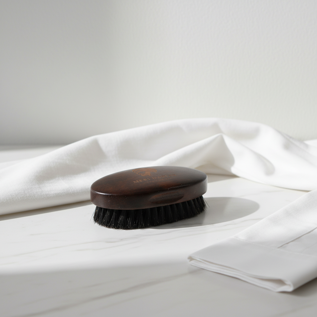 Black hairbrush with wooden handle and &